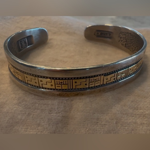 Vintage Native American Roderick Tenorio Sterling Silver/14k Gold Cuff Bracelet - Picture 1 of 8